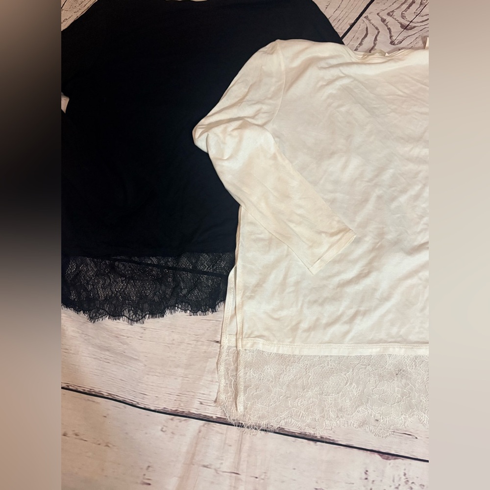 Women’s eyelash lace trim 2pc H&M tops long sleeve black and white - Picture 2 of 5
